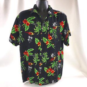 In Gear Black & Neon Hawaiian Shirt Men's Size L / Sz XL Parrots & Palm Trees